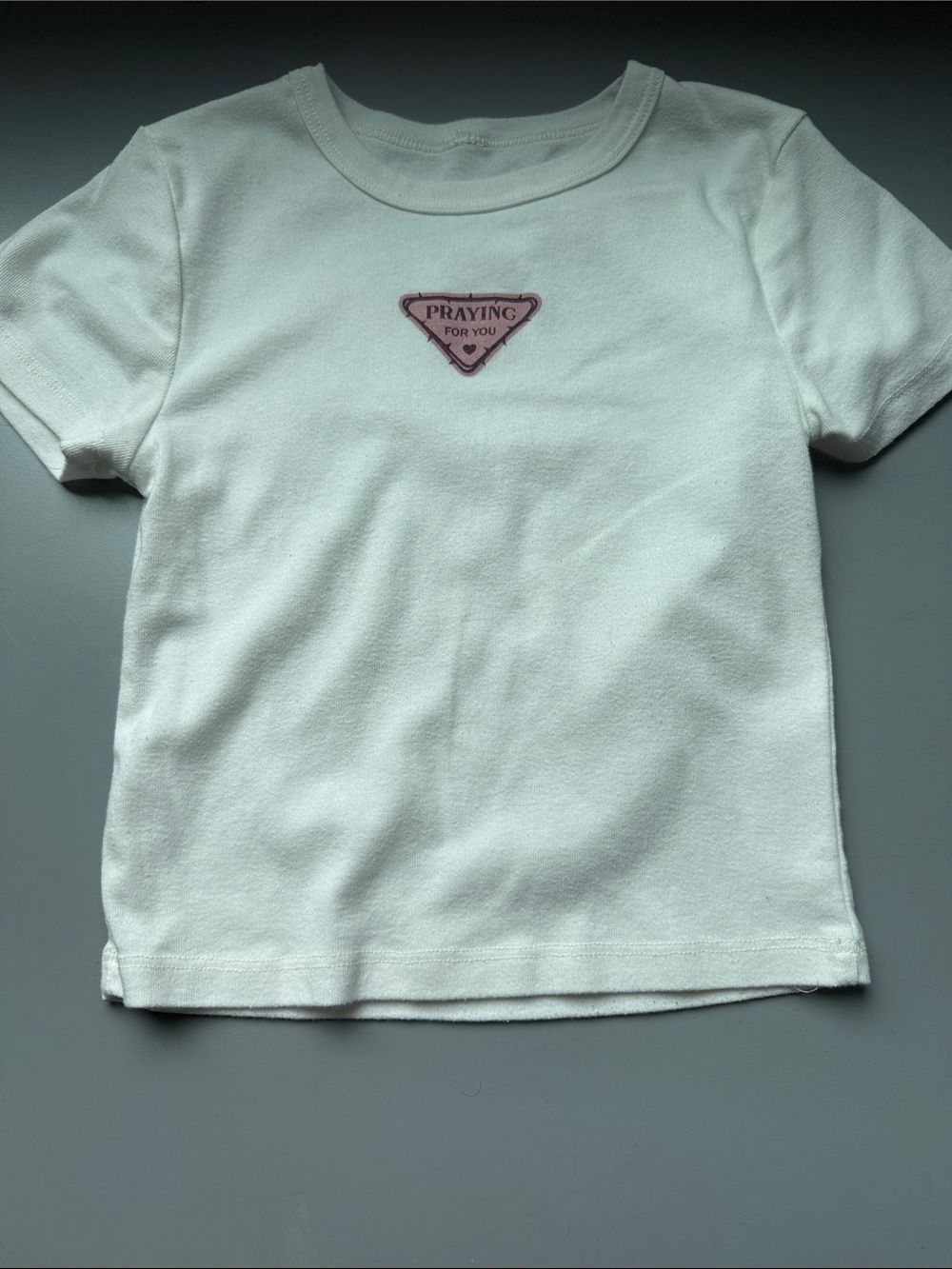 Kids White Short-Sleeve Tee with Pink Patch